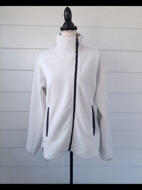 Helly Hansen Honeycomb Textured Grid Fleece Zip Up 🏔️ Cream Gorpcore Womens L